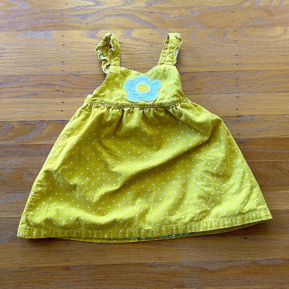 MINI BODEN Polka Dot Daisy Patch Corduroy Pinafore Dress US 2-3T
